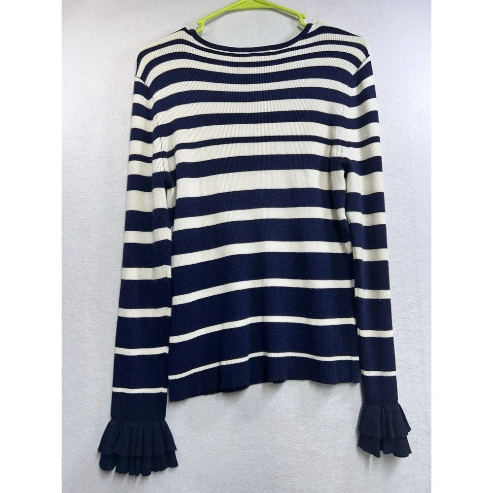 White House Black Market Striped Knit Crewneck Pullover Sweater Blue/White S - Picture 5 of 5